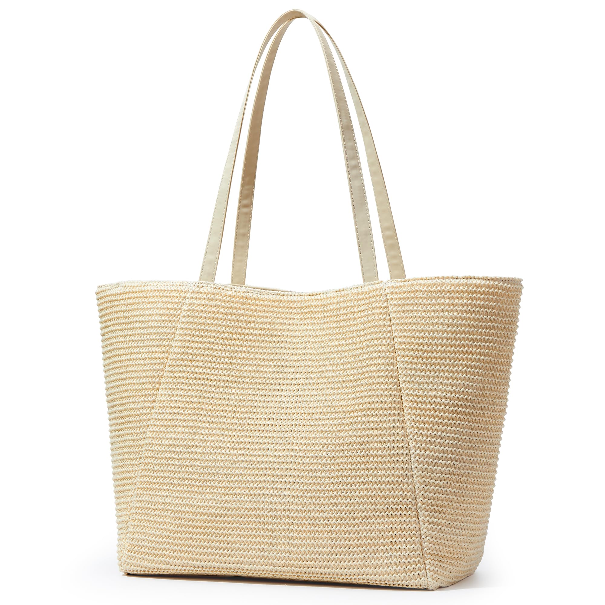 KALIDI Large Straw Bag, Beach Bag with Zipper, Recycled Marine Plastic, Straw Li