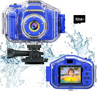 Agoigo Kids Waterproof Camera - Children Underwater Video Digital Camcorder | Durable Travel Toys for Toddler - Ideal Christmas Birthday Gifts for Boys Girls Age 3-12 with 32GB Card (Dark Blue)