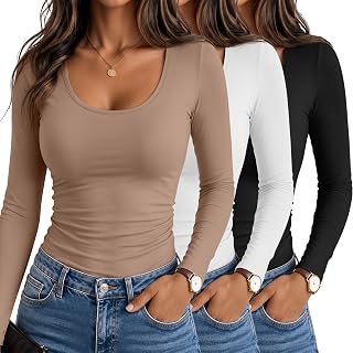 Neer 3Pcs Women Long Sleeve Going Out Tops Scoop Neck Basic Tees