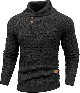 Mens Casual Pullover Waffle Textured Cable Knit v Neck Sweater