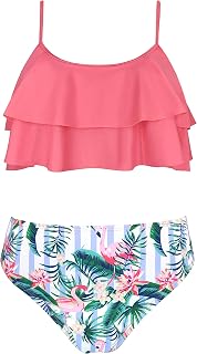 SHEKINI Adjustable Two Piece Swimsuit for Girls Irregular Print Ruffle Bikini Top Triangle Bikini Bottom Bikini Set