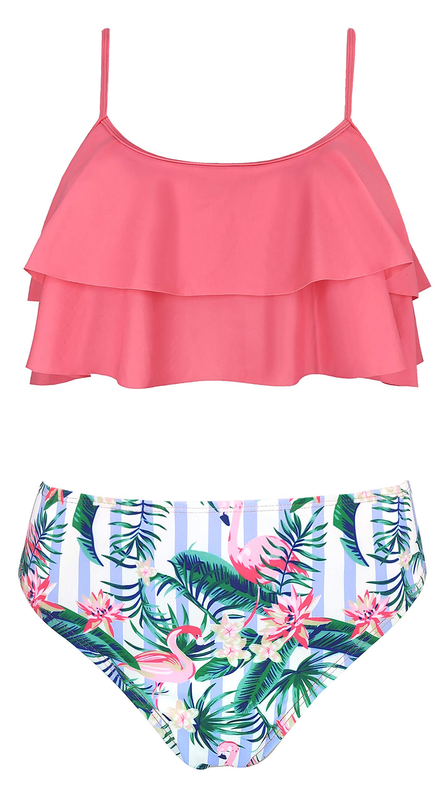 SHEKINI Adjustable Two Piece Swimsuit for Girls Irregular Print Ruffle Bikini To
