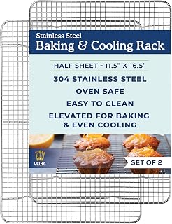 Ultra Cuisine Cooling and Baking Rack Set - Cooling Racks -11.5'' x16.5'' | 100% Stainless Steel, Oven-Safe, Dishwasher-Safe, Heavy Duty Tight-Wire, Set of 2, Half Sheet Pan Cooling Racks, Easy Clean