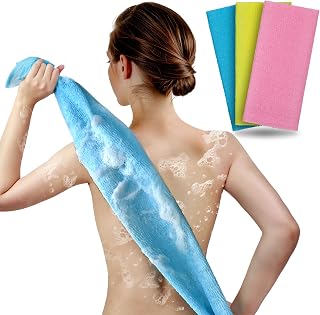 ARCH&M Exfoliating Washcloth & Japanese Shower Towel, 3 Pack, Body Scrubber | Japanese Washcloth, Korean Back Scrubber Towel, All Skin Type Daily Use in Shower, Textured Nylon, Smoother Skin, Quick-Dry