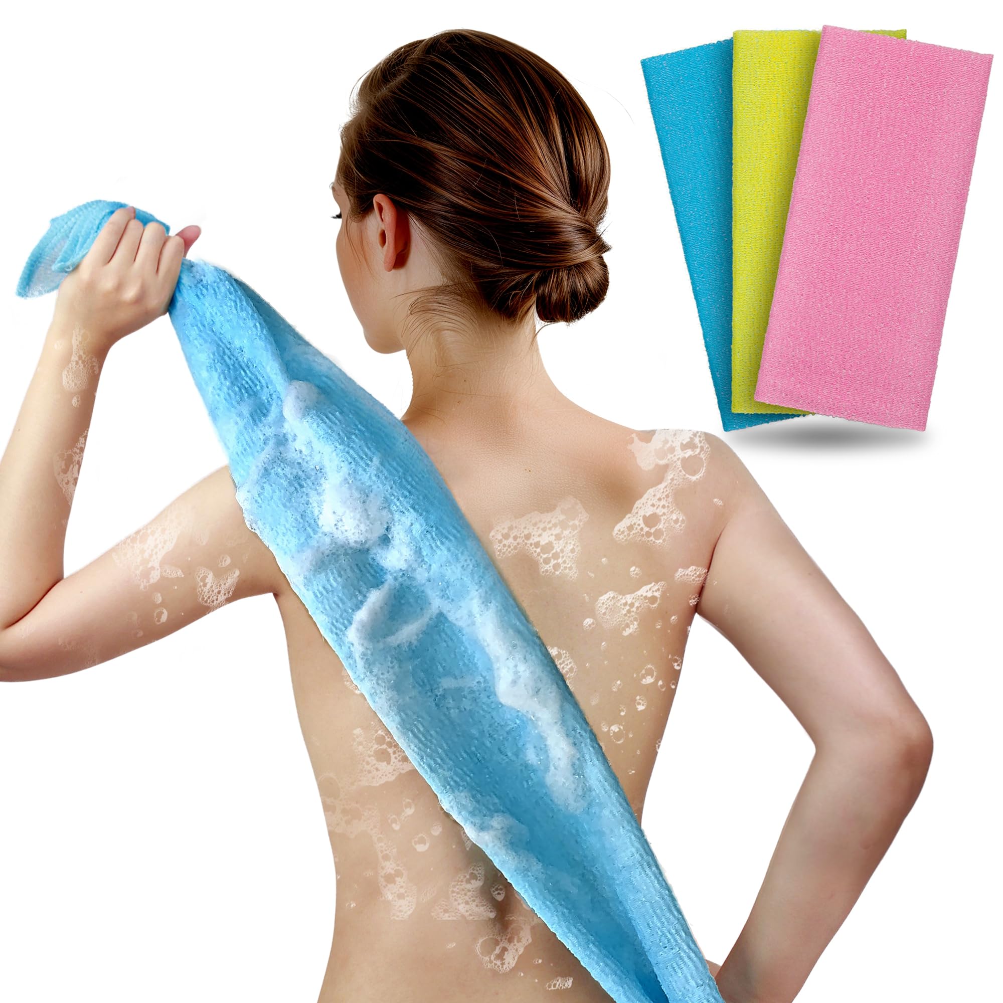 ARCH&M Exfoliating Washcloth & Japanese Shower Towel, 3 Pack, Body Scrubber | Ja