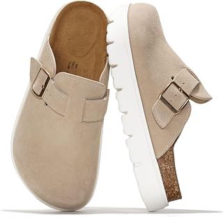 Project Cloud 100% Genuine Leather Platform Clogs for Women Footwear - Memory Foam Arch Support Cork Footbed Casual Shoes & Mules for Women 2026 (Benton Chunky)