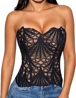 JASGOOD lace corset for women lace corset textured floral lace corset for going out lace bustier corset