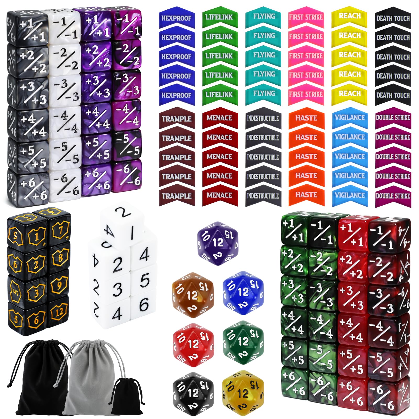 SIXPOINTS 130 Pieces MTG Counter Dice Plus 1 Life Counters Tokens 6 Sided D20 Di