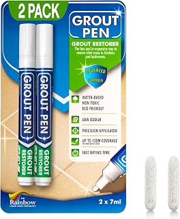 Twin Pack White Grout Pen - Designed for restoring tile grout in bathrooms & kitchens (White)