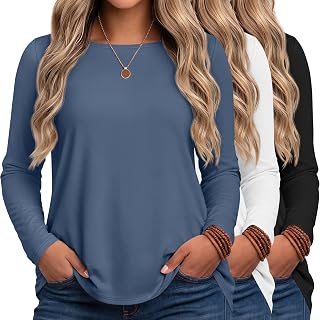 Ficerd 3 Pack Women's Plus Size Tops Long Sleeve T Shirts