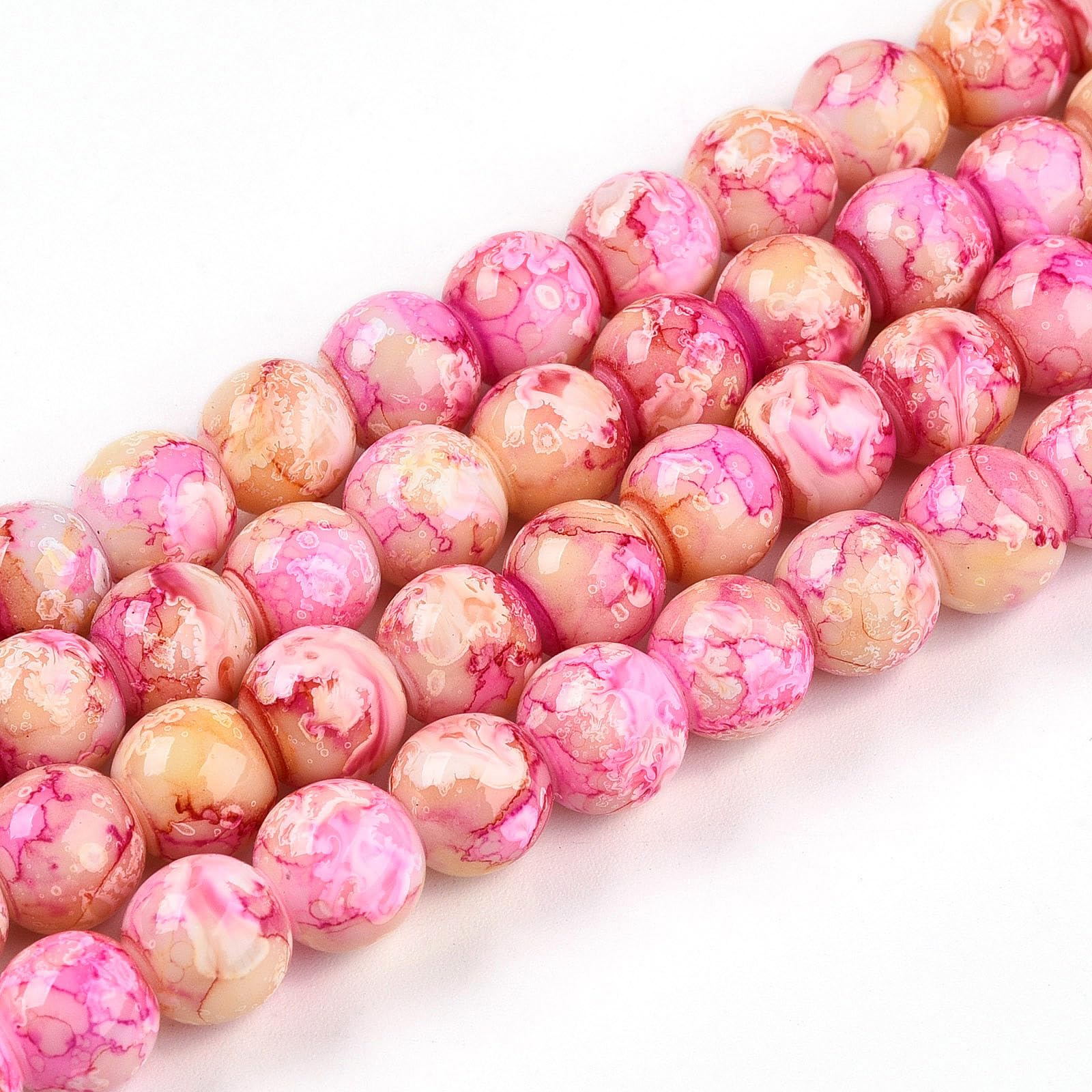 100pcs 8mm Opaque Round Glass Beads Painted Baking Loose Glass Beads for Earring