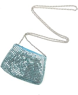 Vintage Mini Crossbody Purse for Women – Shiny Metal Mesh Coin & Card Holder with Chain, Small Evening Pouch Bag (Blue, Mini)