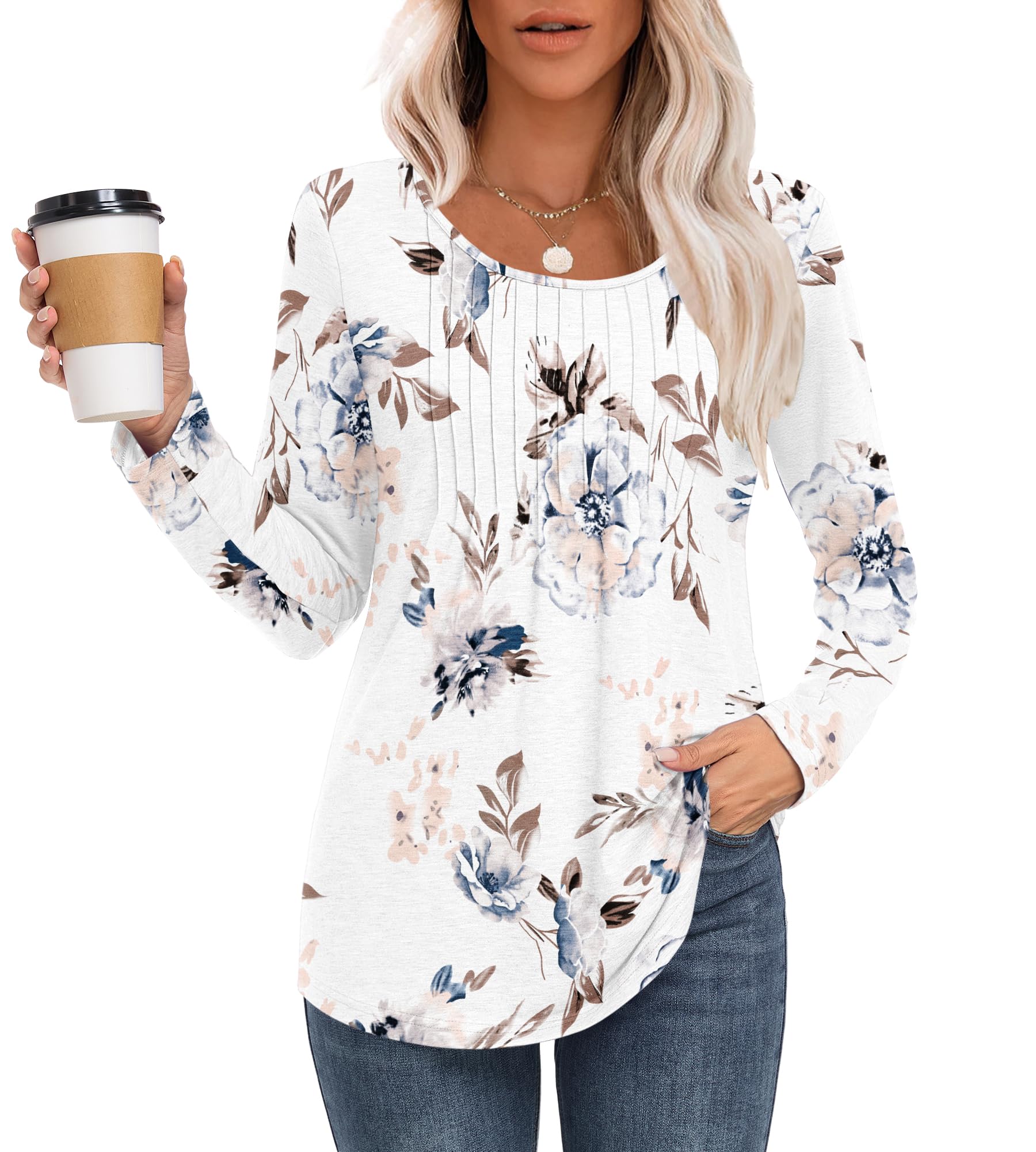 MOLERANI Long Sleeve Women's Crew Neck T-Shirt with Pleated