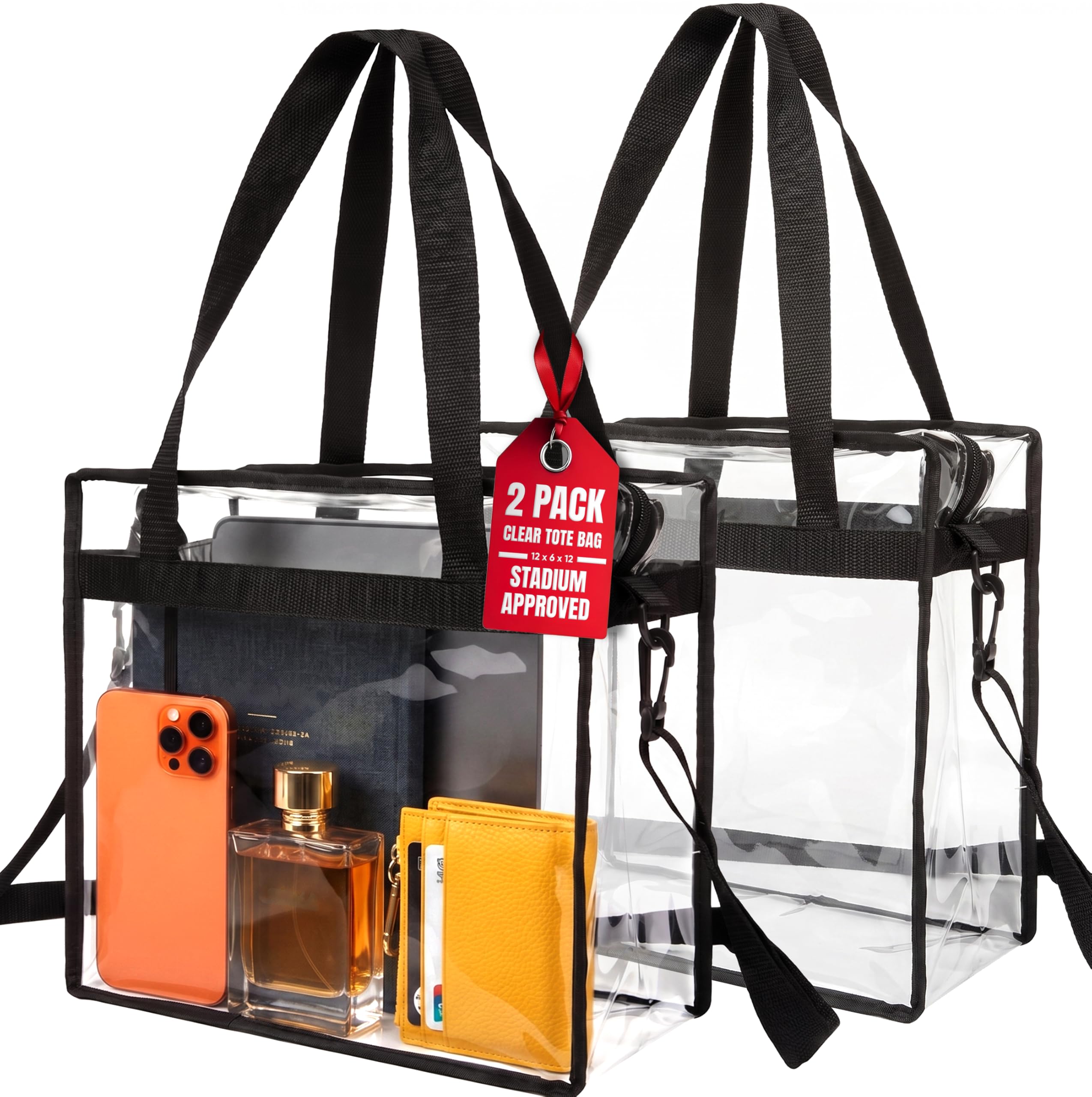 Handy Laundry Clear Bag 12x6x12 Stadium Approved Tote, Zipper Strap | PVC Clear 