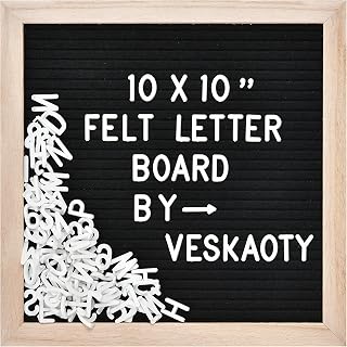 Veskaoty Felt Letter Board with 294 Letters, 10 x 10 Inch, Black & Wood | Changeable Message Board, Wooden Frame, Wall Mount, Numbers, Symbols, Baby Pregnancy Announcement Sign, Classroom Decor
