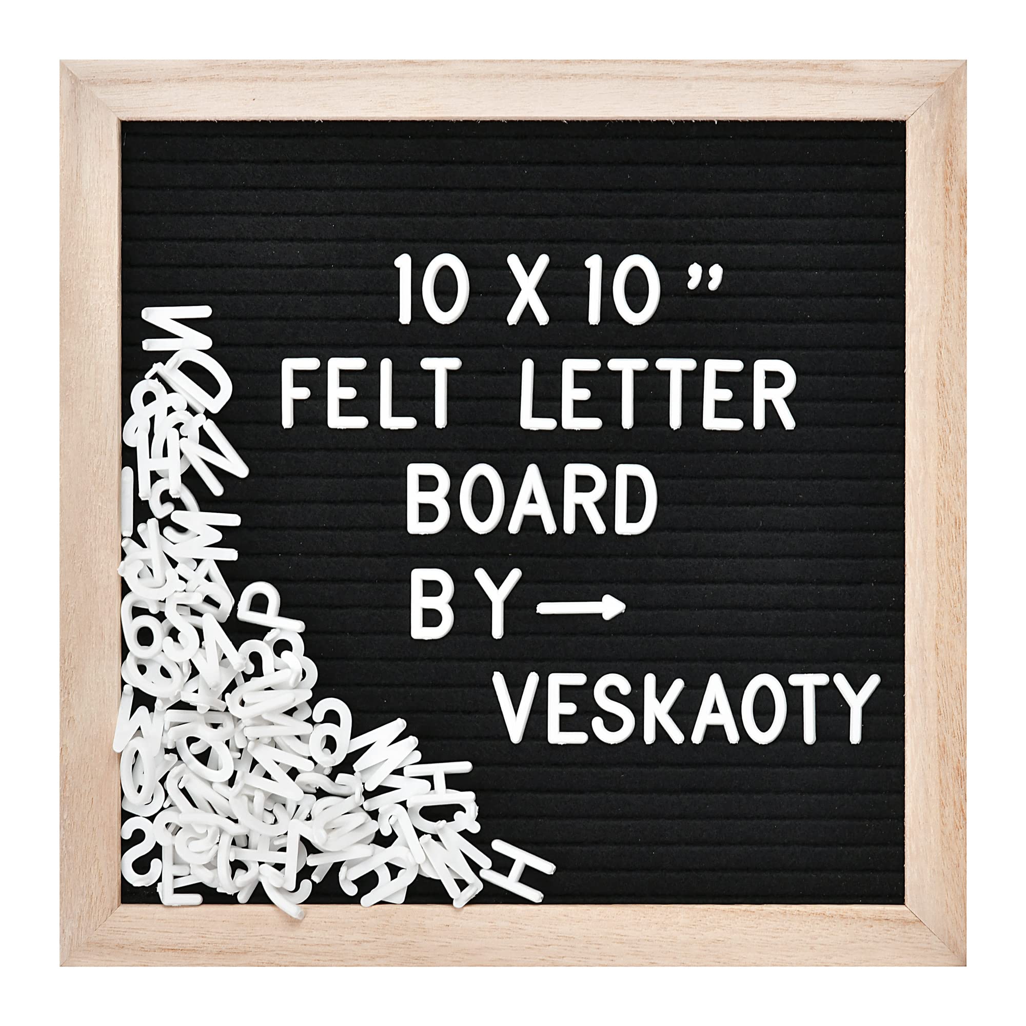 Veskaoty Felt Letter Board with 294 Letters, 10 x 10 Inch, Black & Wood | Change