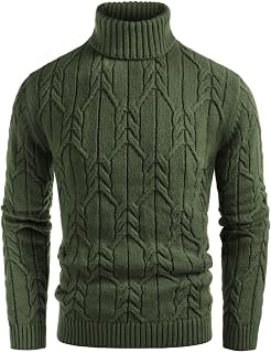 GRACE KARIN Mens Turtleneck Sweaters Cable Knit Twisted Pullover