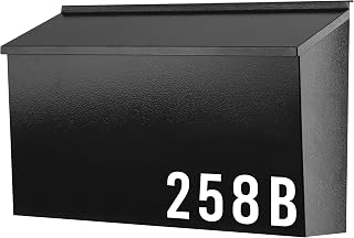 KYODOLED Large Wall Mount Mailboxes for Outside, Galvanized Steel, Black | No Lock Outdoor Mailbox, Weather & Rust-Resistant Finish, Mail Box for House, Apartment & Office, Address Stickers, 15.7in