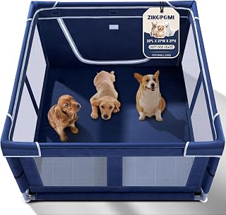 Puppy Playpen Indoor for Dog Small Pets, Dog Playpen 42x42x25 Inch, Dog Play Pen with Gate for Outdoor and Indoor, Oxford Fabric Pet Playpen for Puppy, Anti-Tipping Dog Enclosure with Zipper Door