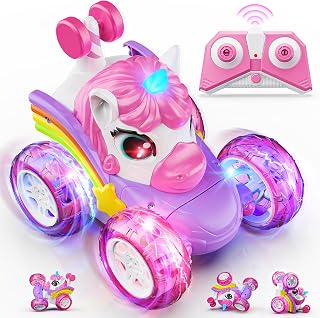 Freecat Remote Control Car for Girl, 360° Remote Control Stunt Cars for Kids,Girl Toys Unicorn Cars,Birthday Gifts for 3 4 5 6 Year Old Girls,2.4GHz Electric Toy 4WD Car with Double Sided LED Lights