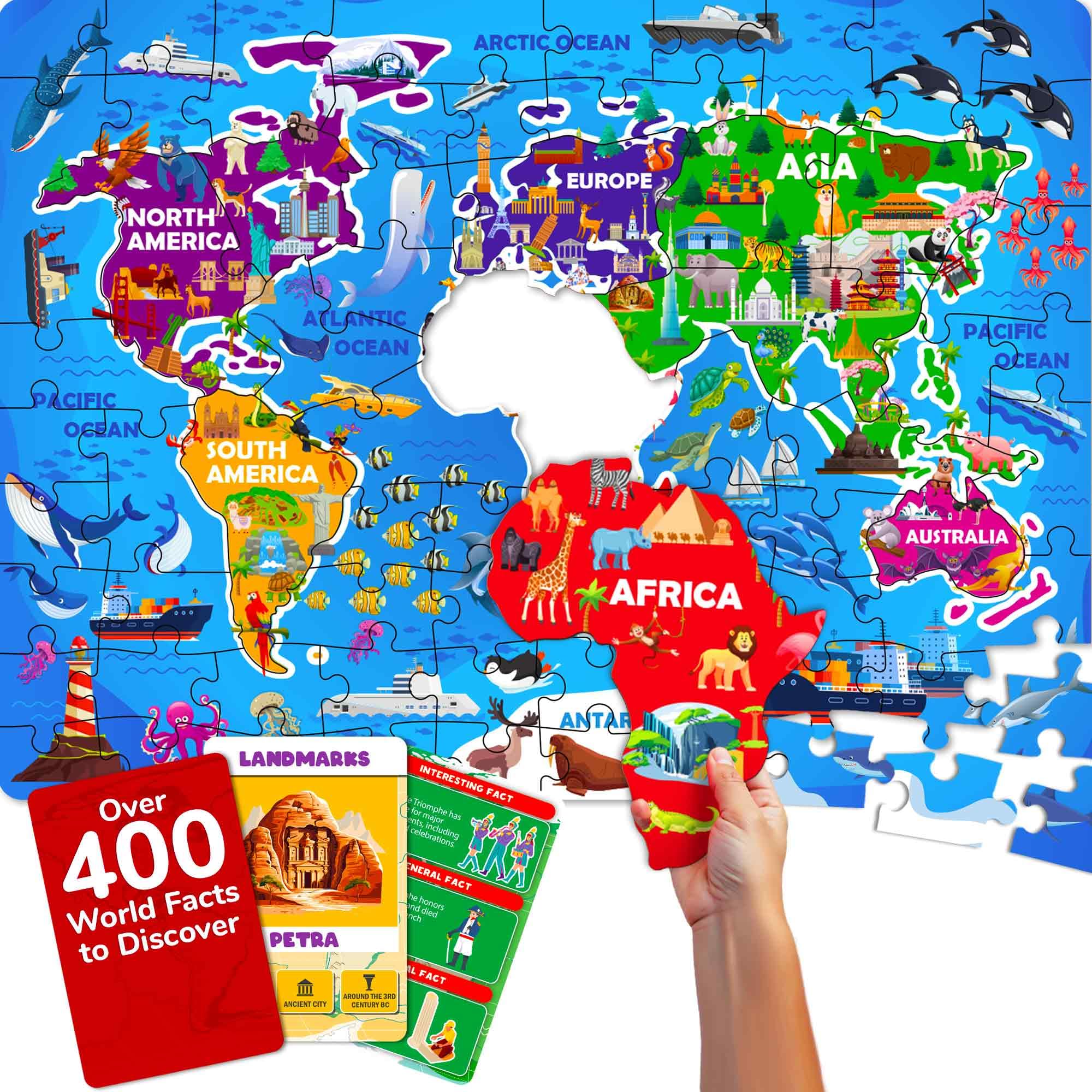 Giant World Map Puzzle Ages 4-6 - 70 Piece Floor Puzzles for Toddlers 3-5 | 2x3 