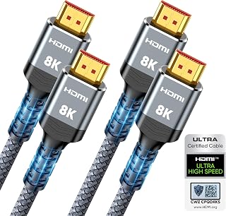 Highwings 8K HDMI 2.1 Cable 2-Pack 6.6FT, Certified 48Gbps Ultra High Speed | Braided Slim HDMI Cord, 8K60Hz 4K@120Hz 8K@60Hz, HDCP 2.2&2.3, eARC,Dynamic HDR,DTS:X Compatible for PS5/Blu-ray/Roku TV/HDTV