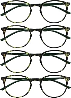 OPULIZE Met Reading Glasses 4-Pack Round Frame Tortoiseshell Green Moss Scratch Resistant Spring Hinges Computer Gaming Anti-glare Man Woman RRR60-6 +1.50
