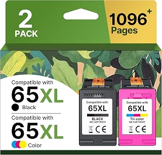 65XL Ink Cartridges Black/Color Combo Pack High-Yield Replacement for HP Ink 65 65XL Ink Cartridges Work for HP DeskJet 3755 3772 3700 3752 3722 2600 2622 Envy 5055 5000 5070 5052 (1 Black,1 Color)