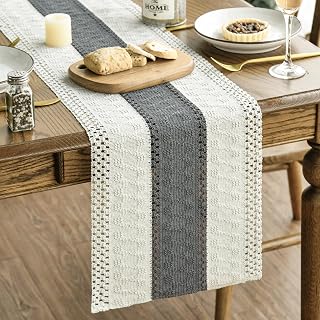 Artoid Mode Dark Grey Farmhouse Rustic Table Runner 12x72 Inch | Seasonal Holiday Hollow Kitchen Dining Dresser Table Decoration for Home Party Decor, Macrame Cotton Blend