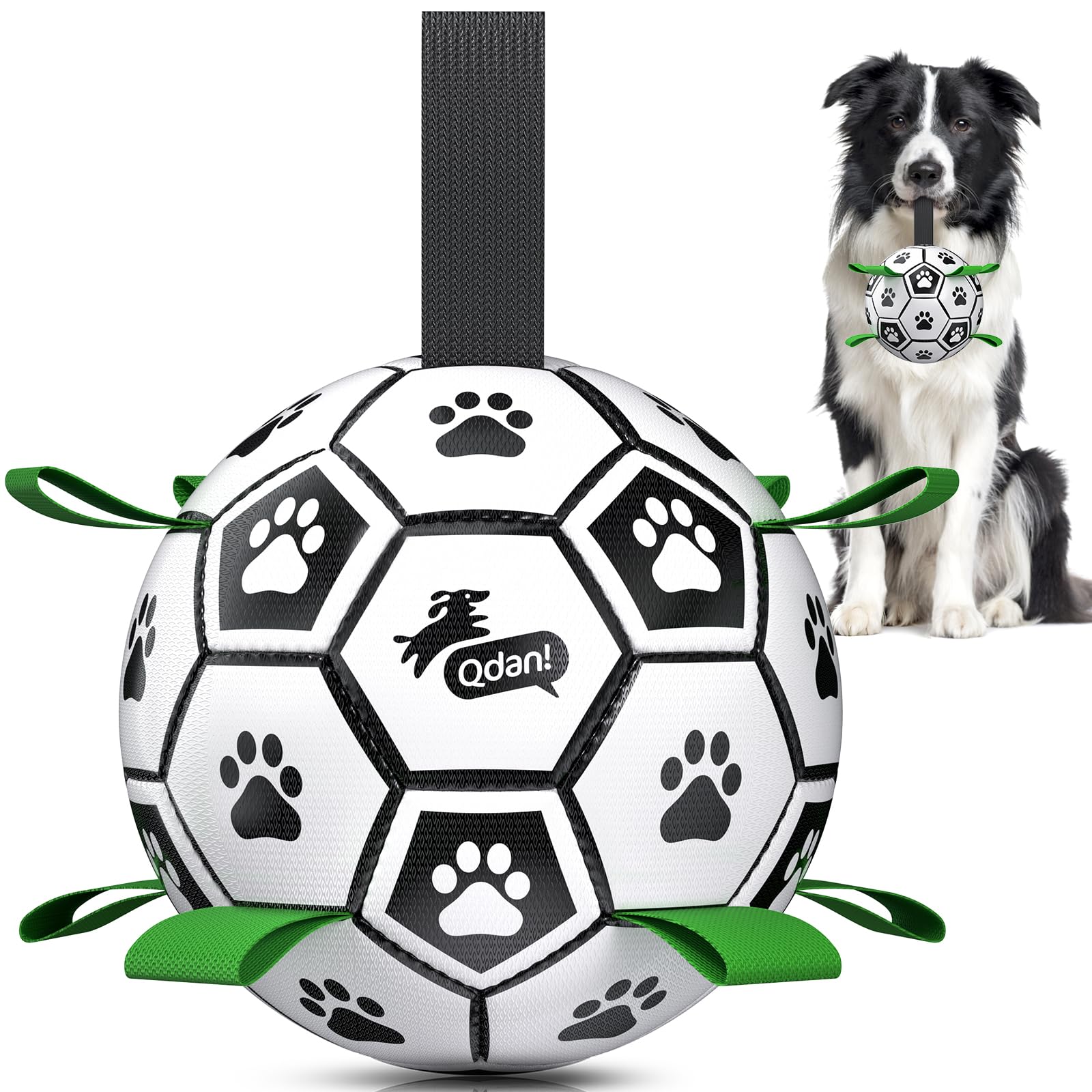 QDAN Dog Toys Dog Balls, 6 Inch Dog Soccer Ball with Straps, Herding Balls | Dog