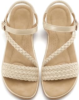 Aomigoct Stylish Sandals for Women Summer - Comfortable Strappy Flat Sandals for Women Breathable Walking Shoes