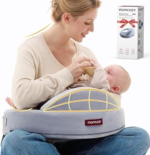 Momcozy Cozylite Nursing Pillow for Breastfeeding - Supportive Memory Foam | Innovative Safety Guard, Adjustable Waist Strap for All Body Types, 28% Wider Surface, Soft Removable Cover, Mom Comfort