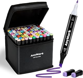 AnyMark Alcohol Markers, 100 Colours Dual Tip Art Colouring Markers Set