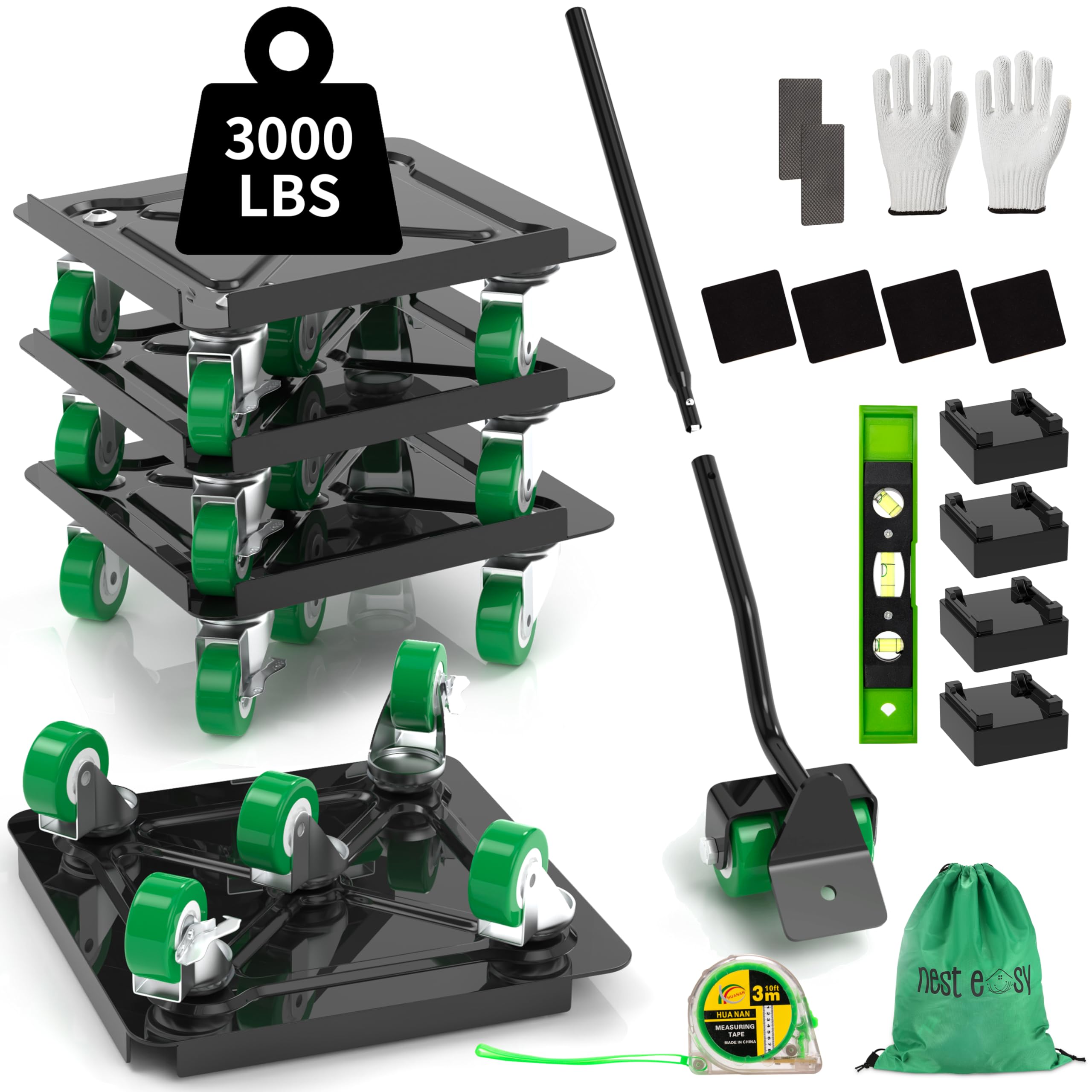Heavy Duty Furniture Dolly 360 Rotate 5 Wheels 3000 Lbs Capacity 5.3x5.3 in | Fu