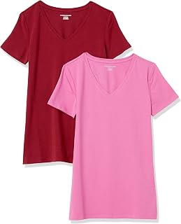 Amazon Essentials Maglietta con Scollo a v a Maniche Corte Vestibilità Regolare Donna, Confezioni Multiple