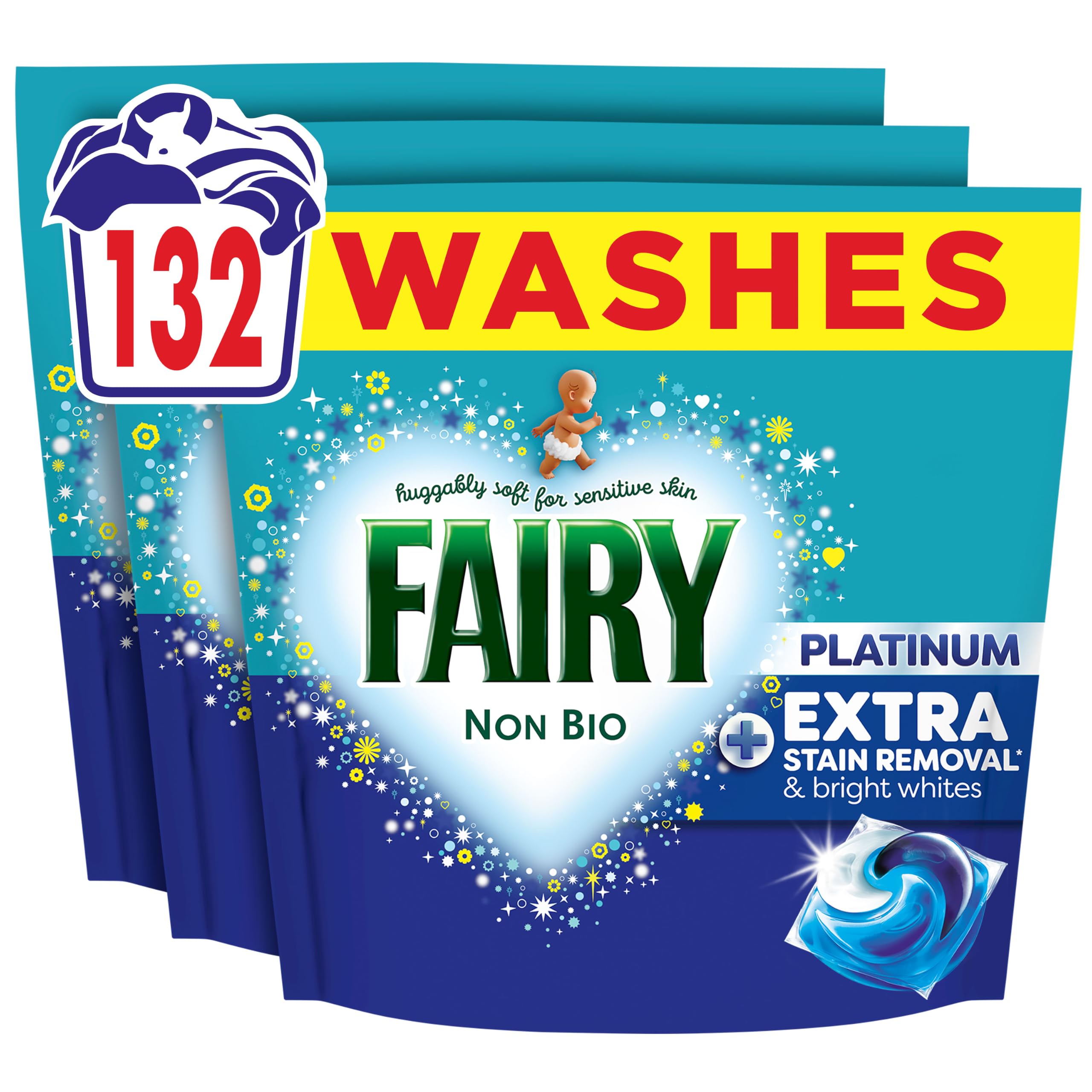 Fairy Non Bio Platinum Washing PODS® Extra Stain Removal 132ct | 3 x 44 Washes