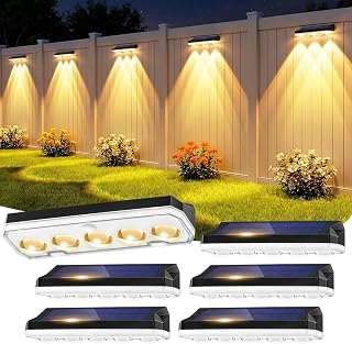 Wonkelly Solar Fence Lights Outdoor, 6 Pack Solar Lights Outdoor Garden | Warm White/Cool White& RGB 8 Colors, 5 Lens 40 Lighting Modes, IP65 Waterproof, Outside Wall Light for Garage, Yard, Pathway