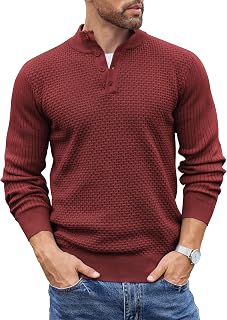 COOFANDY Suéter de cuello alto con botones para hombre, ligero, suéter casual de punto gofre Henley