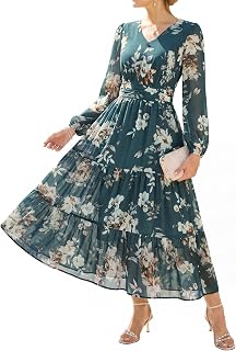 GRACE KARIN Women's Elegant V-Neck Long Sleeve Floral Dress