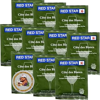 Red Star Cotes Des Blancs Wine Yeast (10PK) CAPYBARA Distributors Inc. | Great for Making Wine Cider Mead Kombucha at Home, 5 g Sachets, Saccharomyces cerevisiae