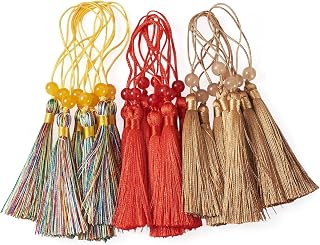 24 Pieces 3 Styles Decorative Charms 6 Inch Polyester Handmade Soft Tassels with Glass Beads for Bookmarks, Crafts and Jewelry Making, Reddish Brown