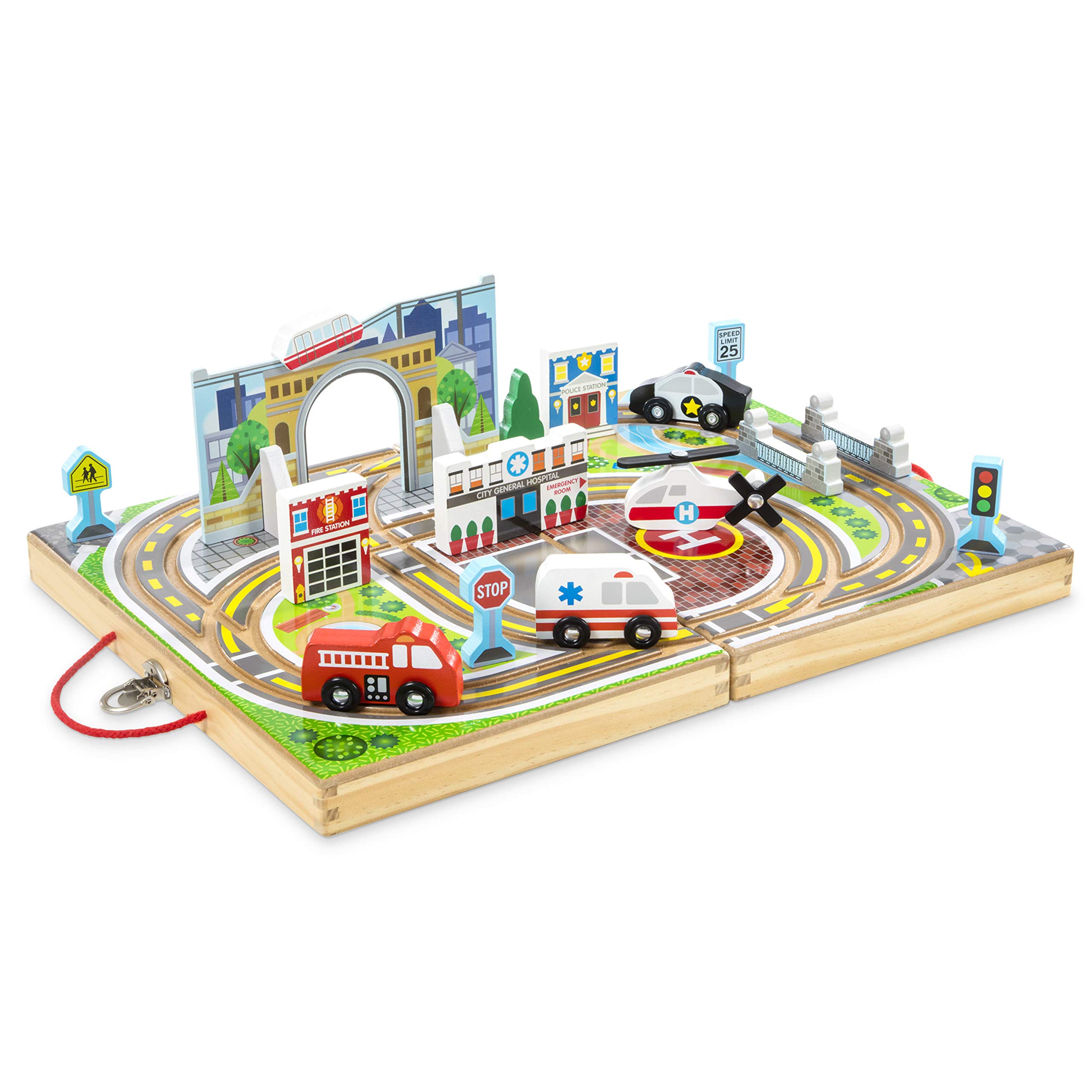 Melissa & Doug Take-Along Town Wooden Tabletop Play Set | 18 Pieces, Portable Wo