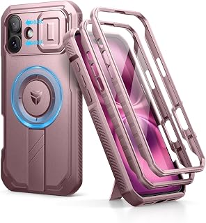 Dexnor for iPhone 16 Plus Case with Slide Camera Cover&Adjustable Kickstand & Built-in Screen Protector,Compatible with MagSafe Shockproof Bumper Cases Heavy-Duty Magnetic Protective Cover,Peony Pink