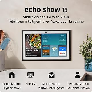 Amazon Echo Show 15 (newest model), Full HD 15.6” kitchen hub for home organization, with built-in Fire TV and Alexa, Designed for Alexa+