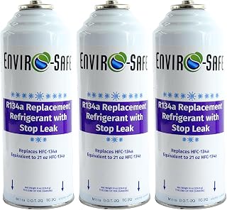 ENVIRO-SAFE R134a Refrigerant Replacement w/Stop Leak | 3 Cans with Piercing Valve for AC Recharging (21oz. Equivalent)