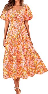 BTFBM Summer Dresses for Women 2026 Spring Outfits Beach Vacation Short Sleeve Smocked Boho Casual Floral Maxi Dress