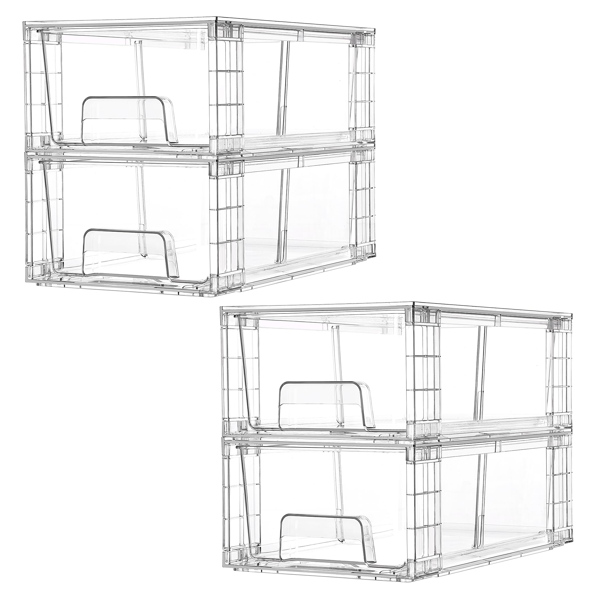 Vtopmart 4 Pack Stackable Clear Drawer with Dividers | Easy Assembly, Stackable 