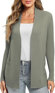 EXCHIC Women's Casual Long Sleeve Knit Cardigan Lightweight Comfortable Open Front Long Sweaters with Pockets