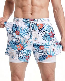 maamgic 5" Mens Swim Shorts with Compression Liner 4-Way Stretch Bathing Suit Swimming Shorts 2 in 1 Men's Swim Trunks with Zipper Pockets Quick Dry