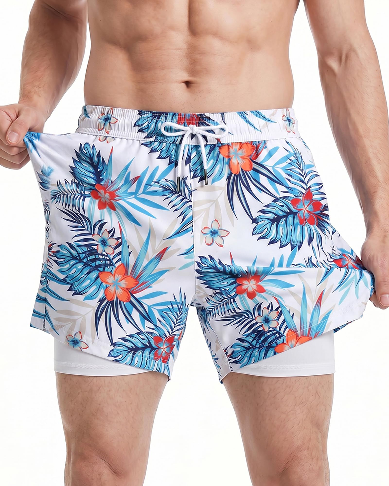 maamgic 5" Mens Swim Shorts with Compression Liner 4-Way Stretch Bathing Suit Sw
